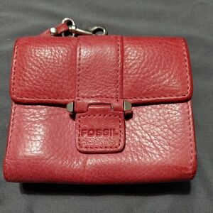 Fossil Keychain Pink Leather Mini Wallet Zip Pouch/ID Holder 